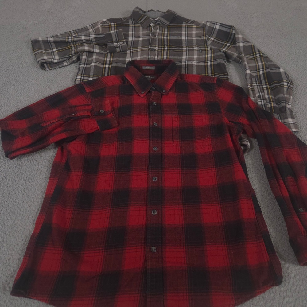 LOT OF 2 Eddie Bauer Shirt Mens M Multi Relaxed Cotton Plaid Flannel Button Down